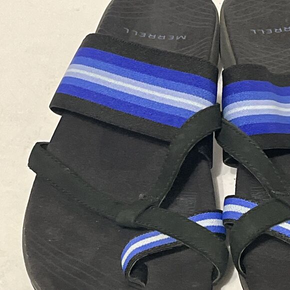 Merrell Zinnia Stretchy Strap Toe Sandals Leather Black Twilight Blue Women US9 - Picture 2 of 7
